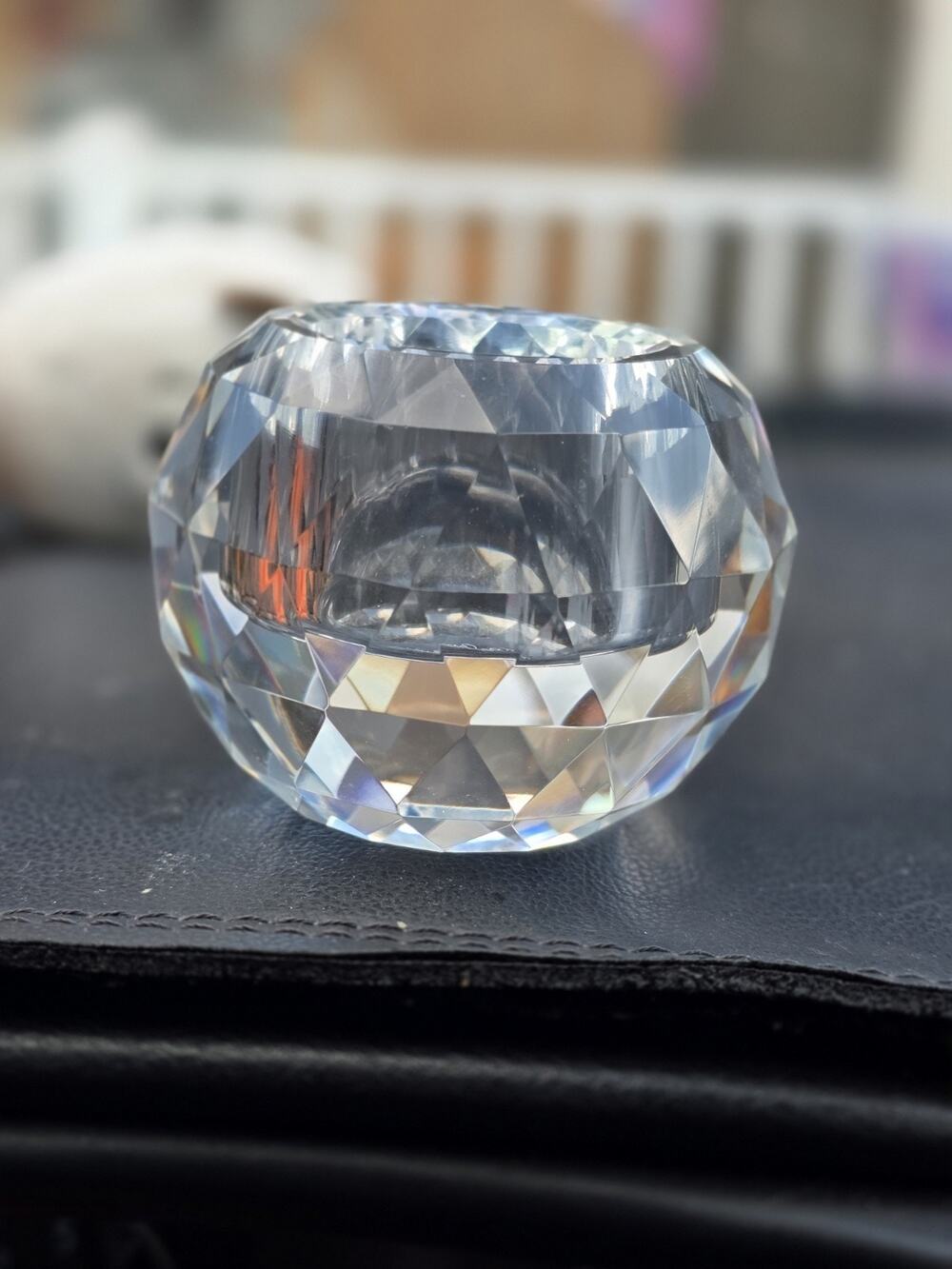 Oleg Cassini Jackie Crystal Votive Candle Holder Faceted Gemstone Orb Signed